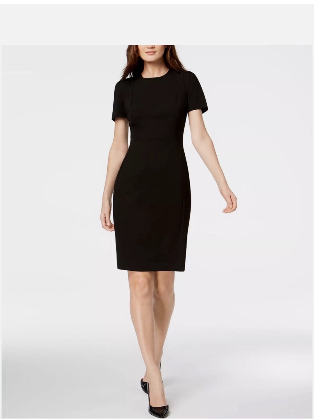 Calvin Klein Women's Black Scuba Crepe Sleeveless Princess Seam Sheath Dress NWT